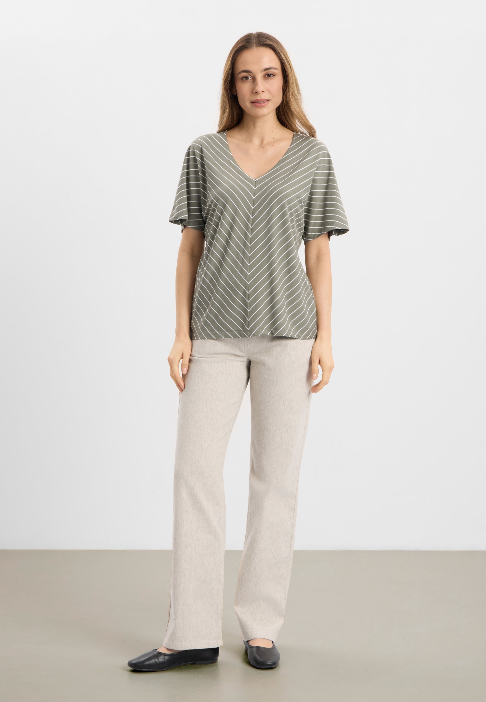 LAURIE Ingrid Blouse SS T-Shirts 55222 Khaki stripe