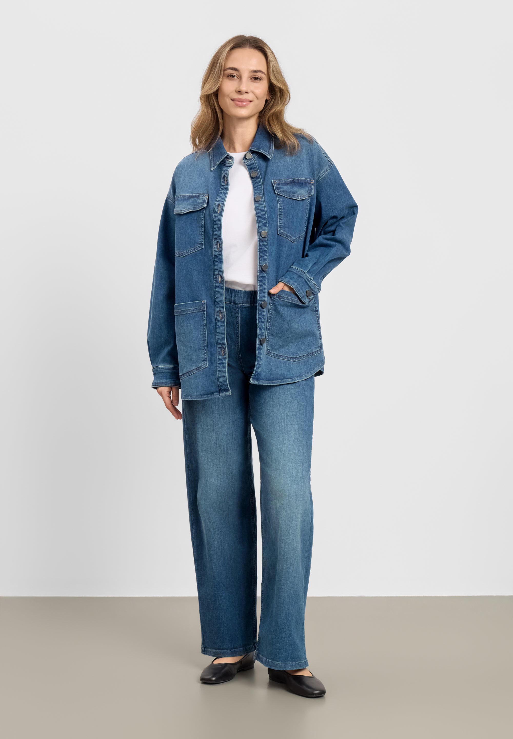 LAURIE Mille Oversize Shirt Jacket - Long Sleeve Jackets 49399 Washed Blue Denim