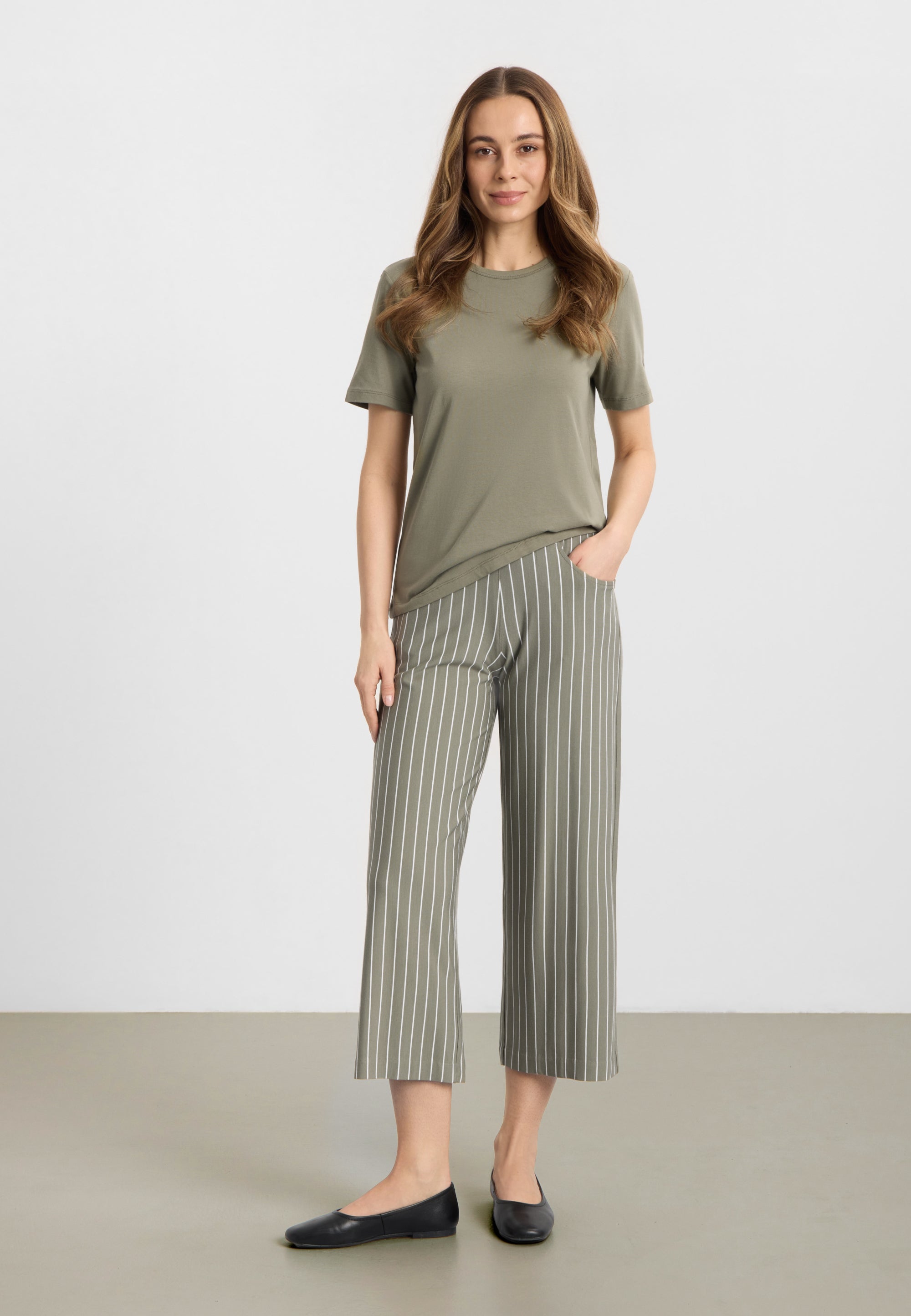 LAURIE Donna Loose Jersey - Cropped Loose 55222 Khaki stripe