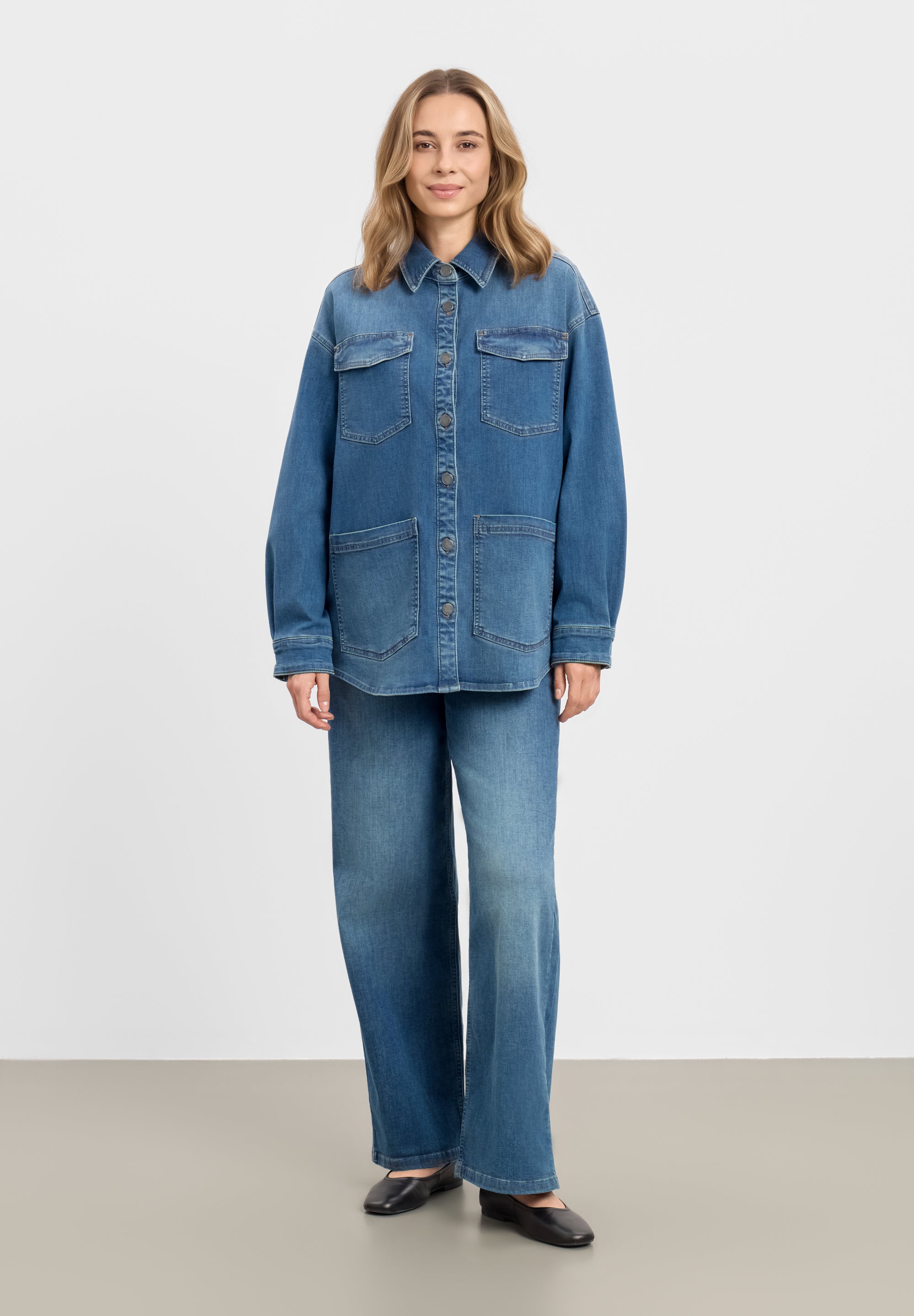 LAURIE Mille Oversize Shirt Jacket - Long Sleeve Jackets 49399 Washed Blue Denim